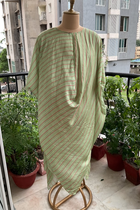 GREEN PINK STRIPES COWL TUNIC