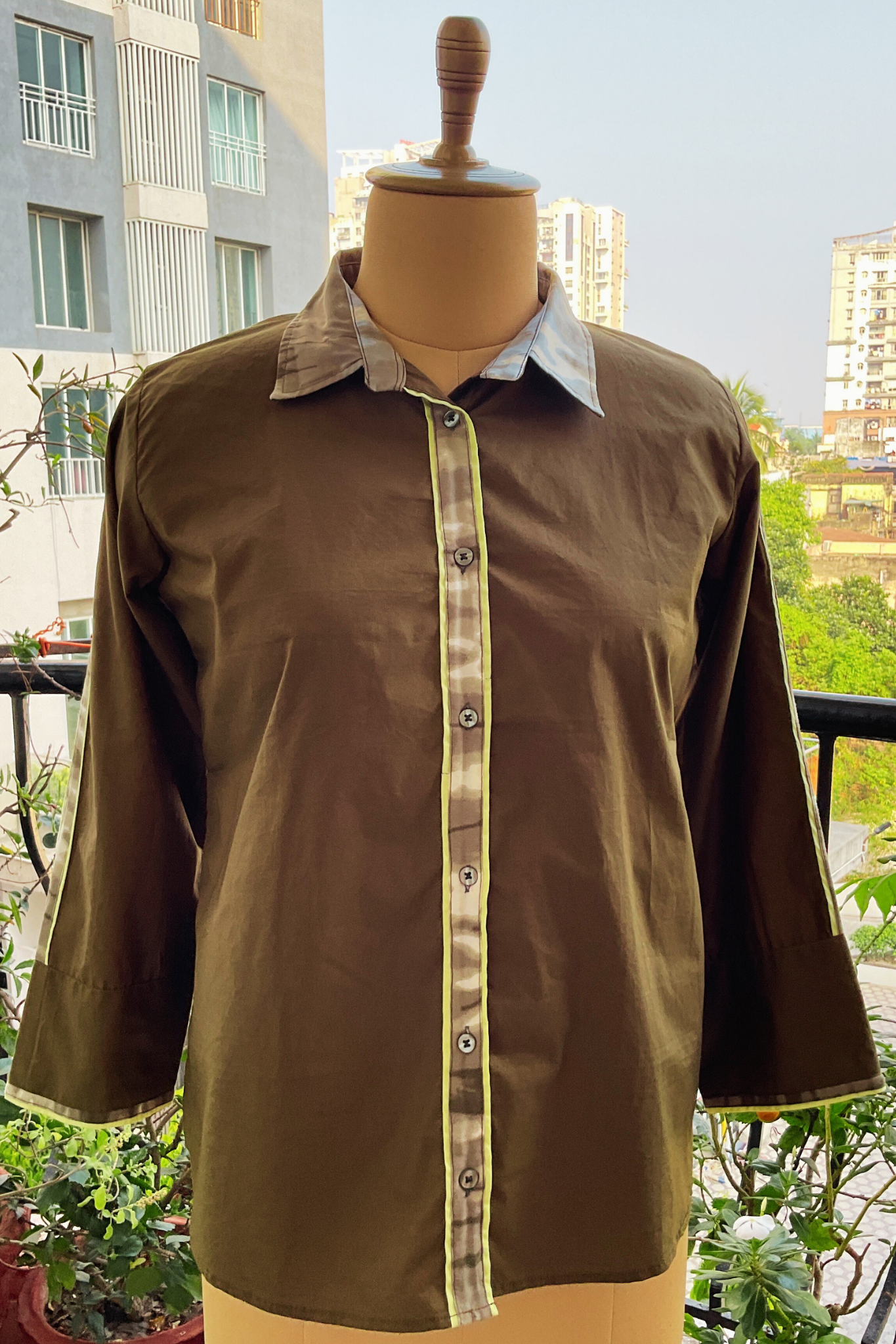 FOREST GREEN PLACKET ZERO WASTE SHIRT