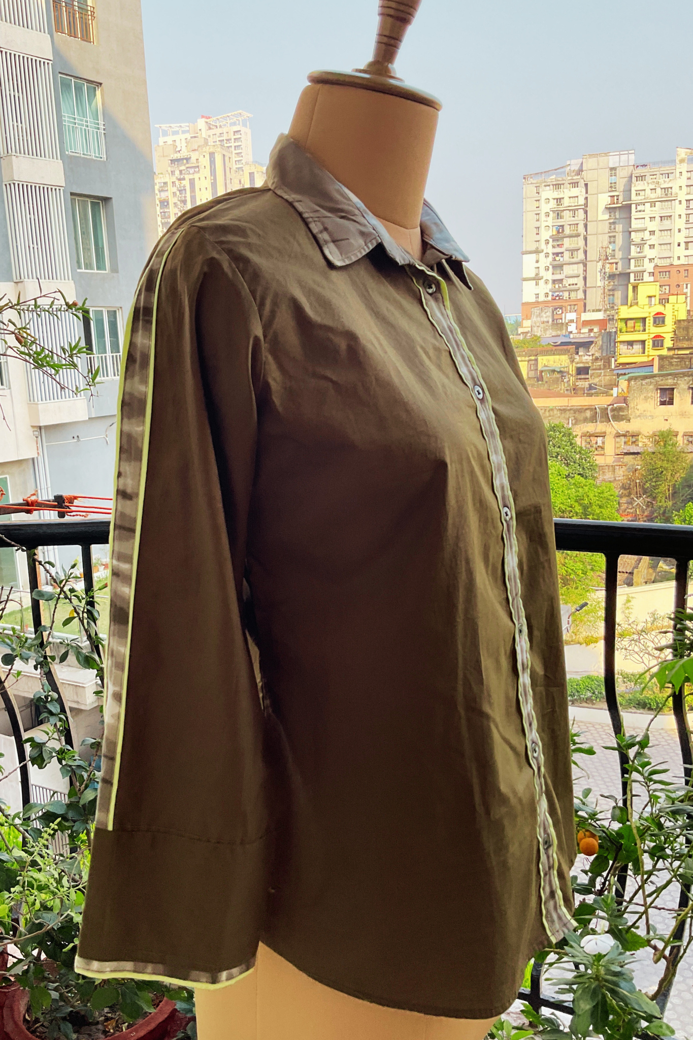 FOREST GREEN PLACKET ZERO WASTE SHIRT