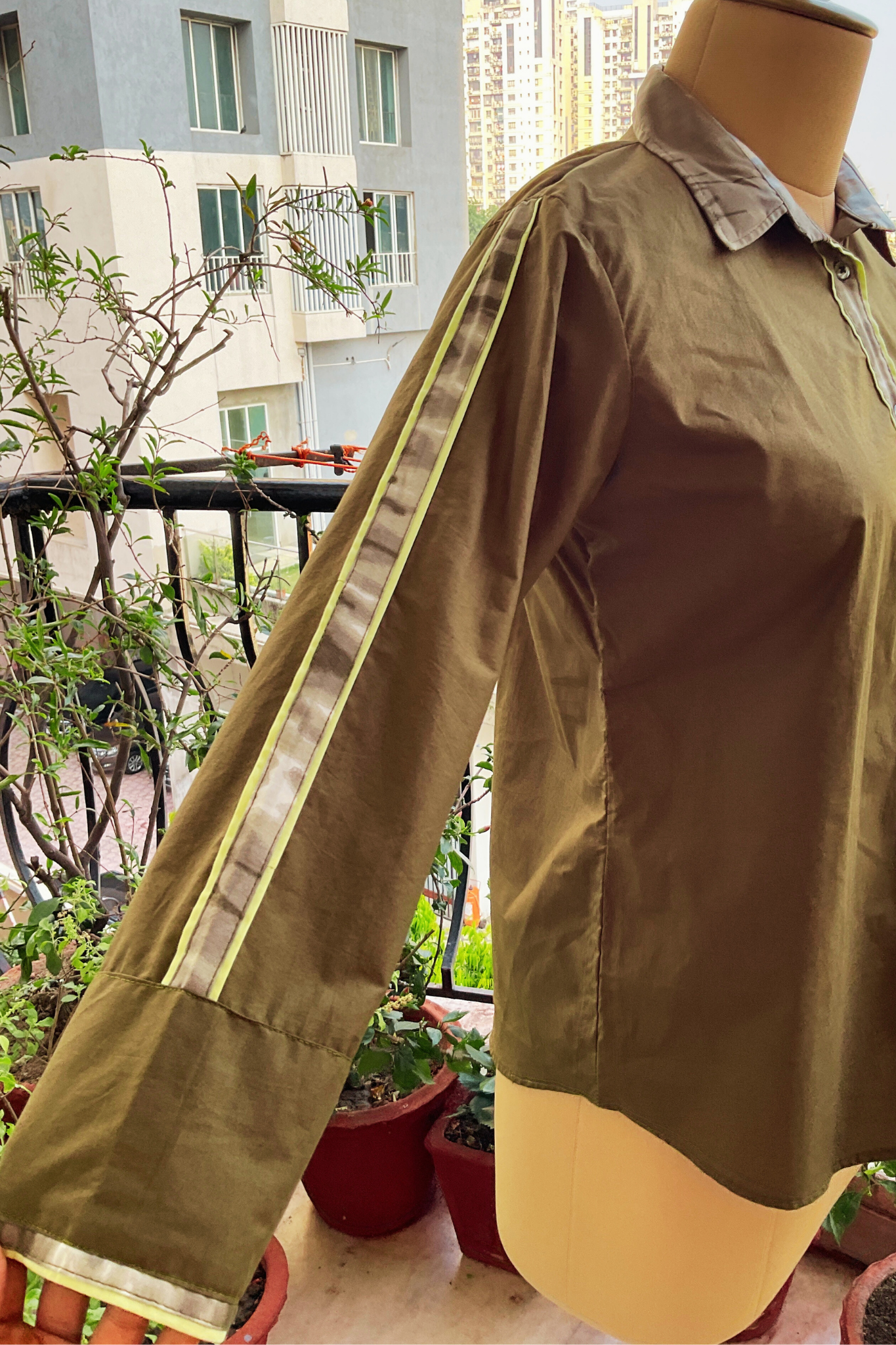 FOREST GREEN PLACKET ZERO WASTE SHIRT