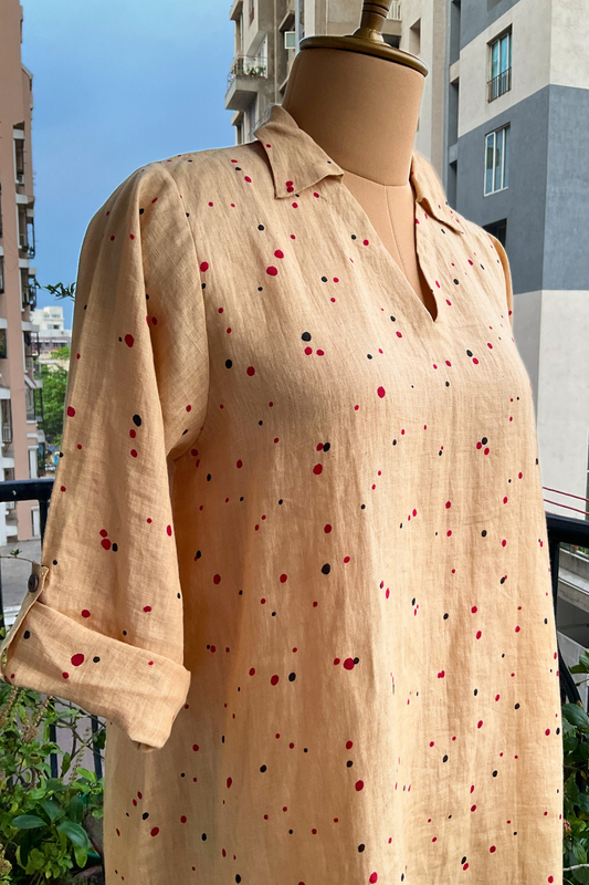 BEIGE OVERSIZED PURE LINEN SHIRT