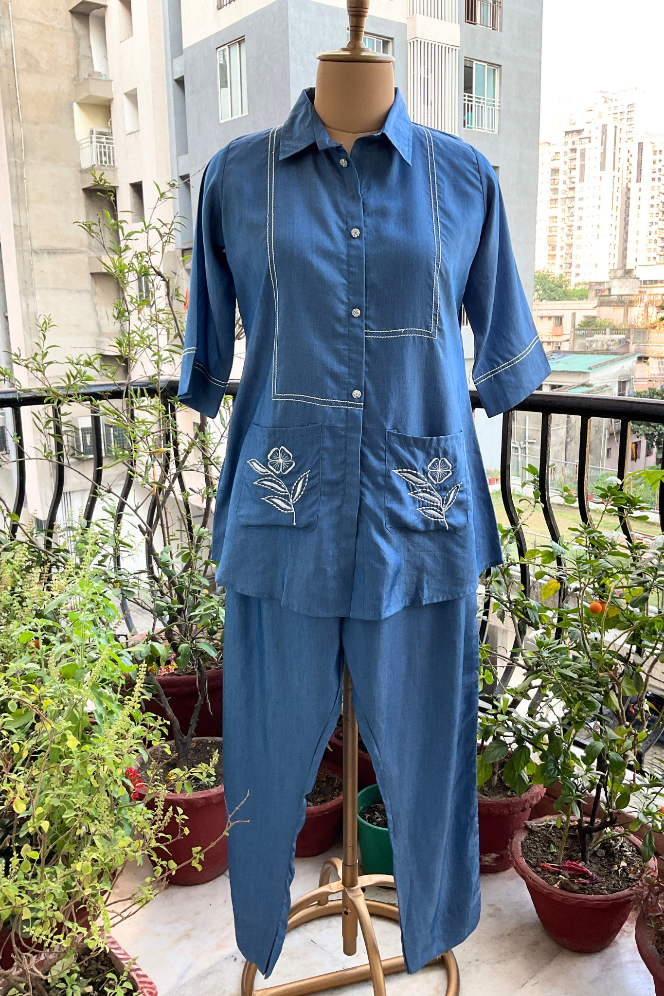 DENIM LINE EMBROIDERY CO-ORD SET