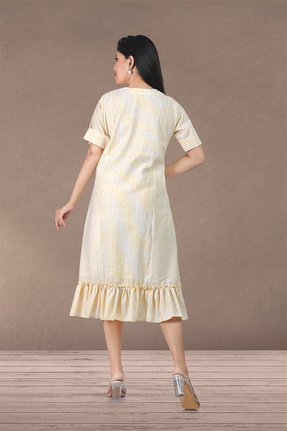 YELLOW LINEN LAYERED DRESS