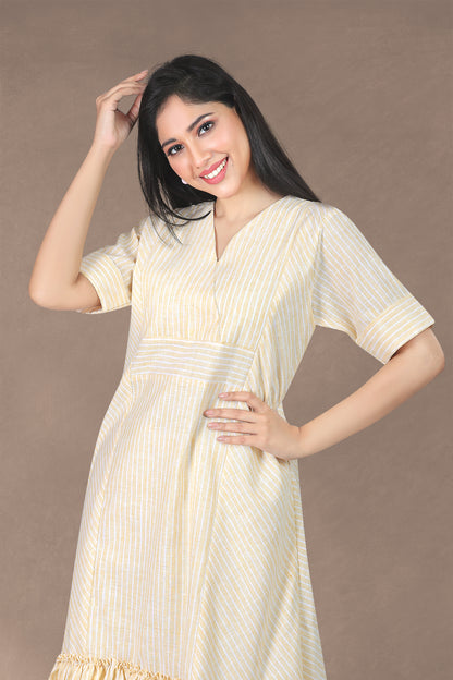 YELLOW LINEN LAYERED DRESS