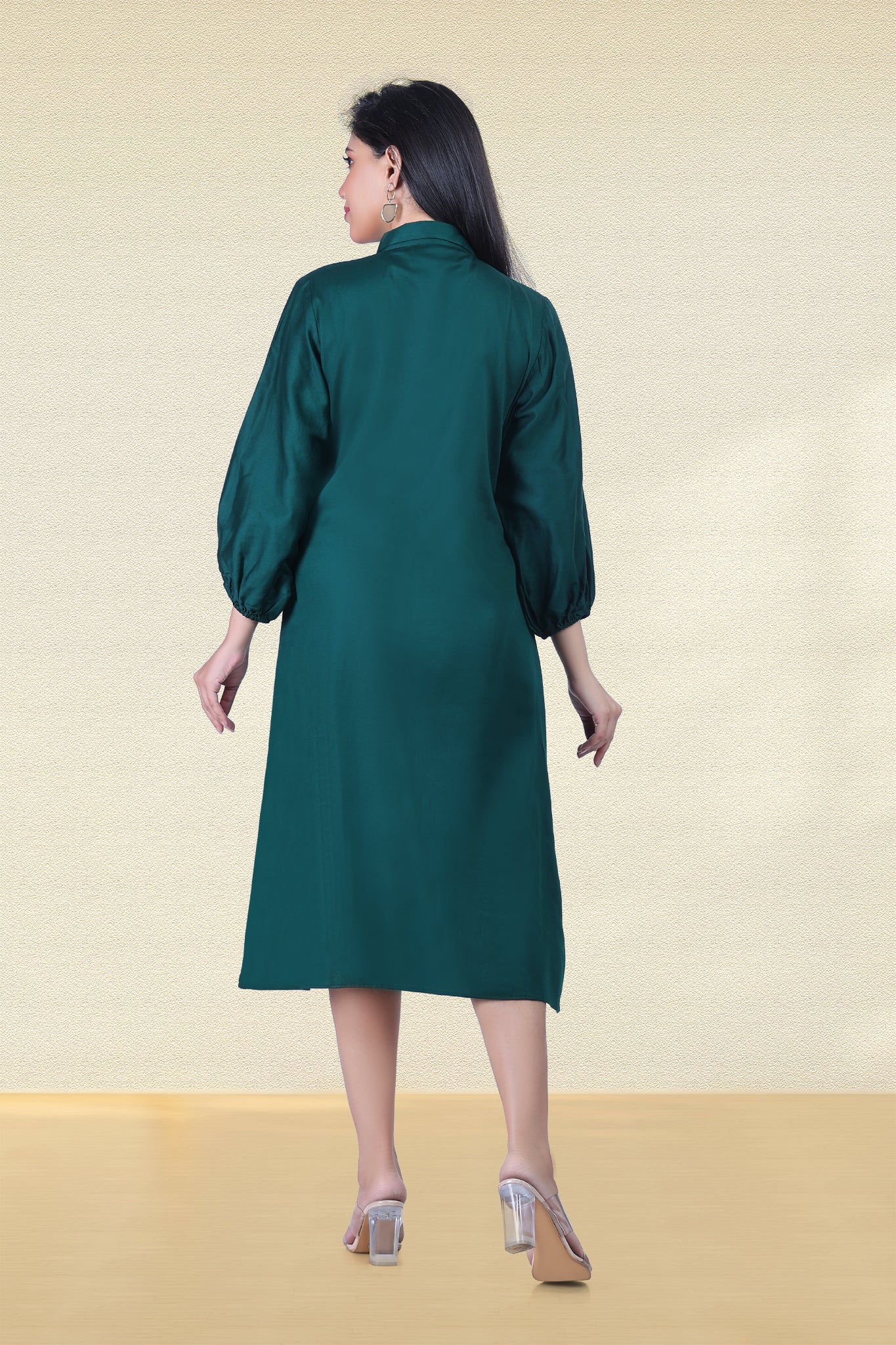 BOTTLE GREEN ASYMMETRICAL SHIRT DRESS