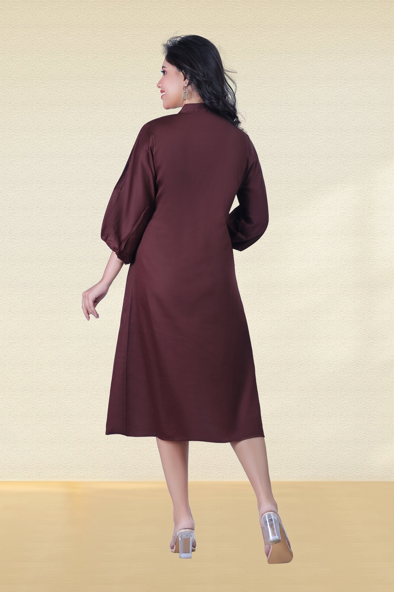 CHOCOLATE BROWN ASYMMETRICAL SHIRT DRESS