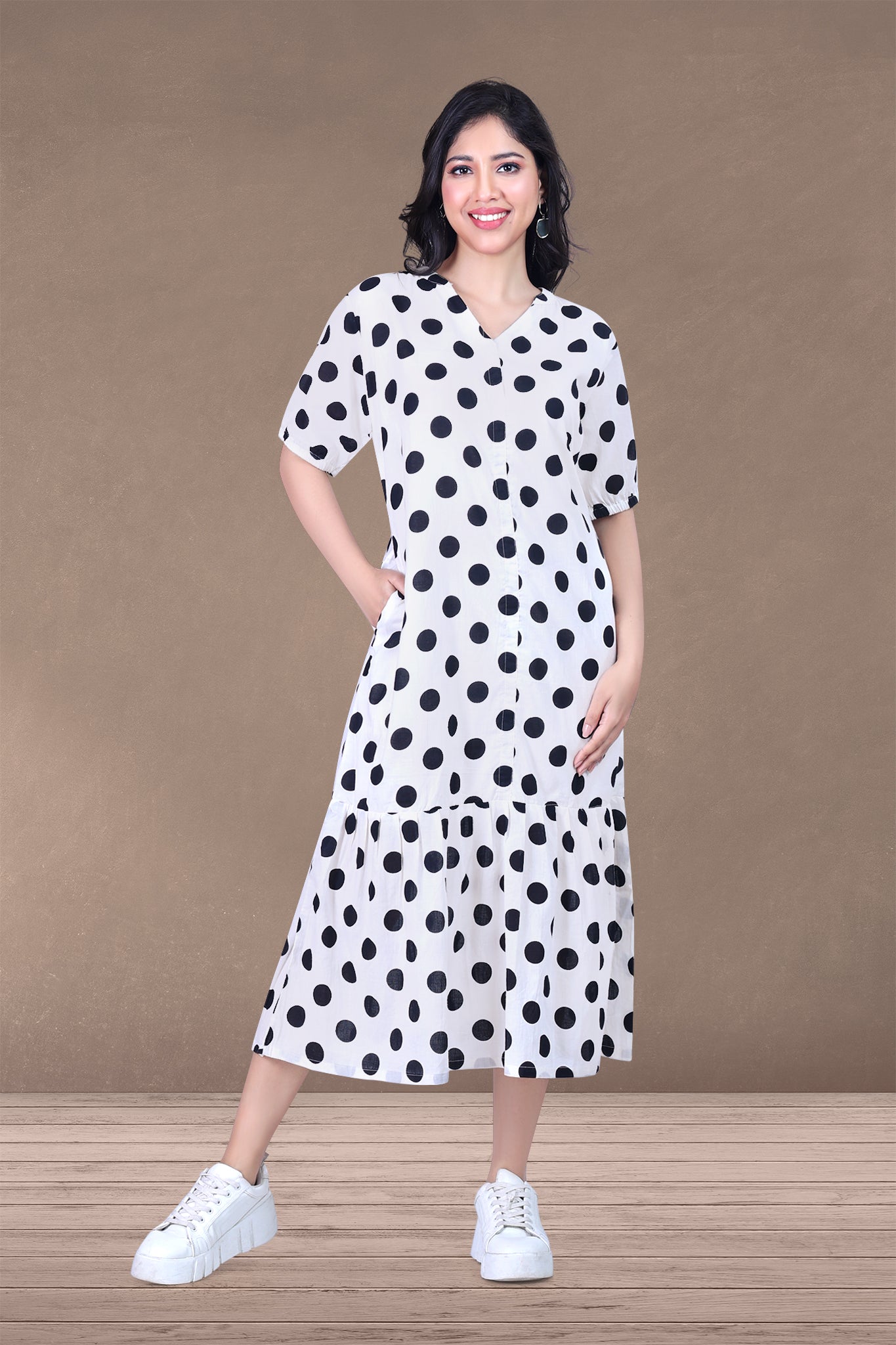 POLKA DOTS ANKLE LENGTH DRESS