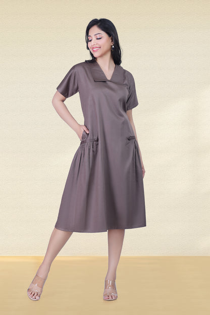 TAN BROWN PURITAN COLLAR DRESS