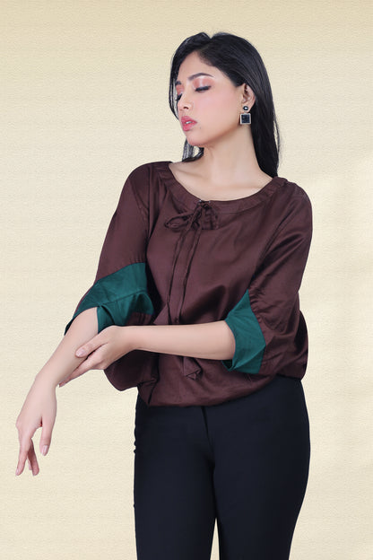 MOCHA BROWN - GREEN DESIGNER PONCHO