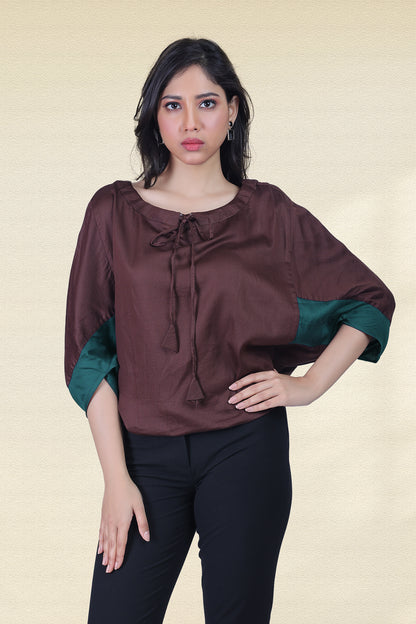 MOCHA BROWN - GREEN DESIGNER PONCHO