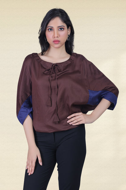 MOCHA BROWN - BLUE DESIGNER PONCHO