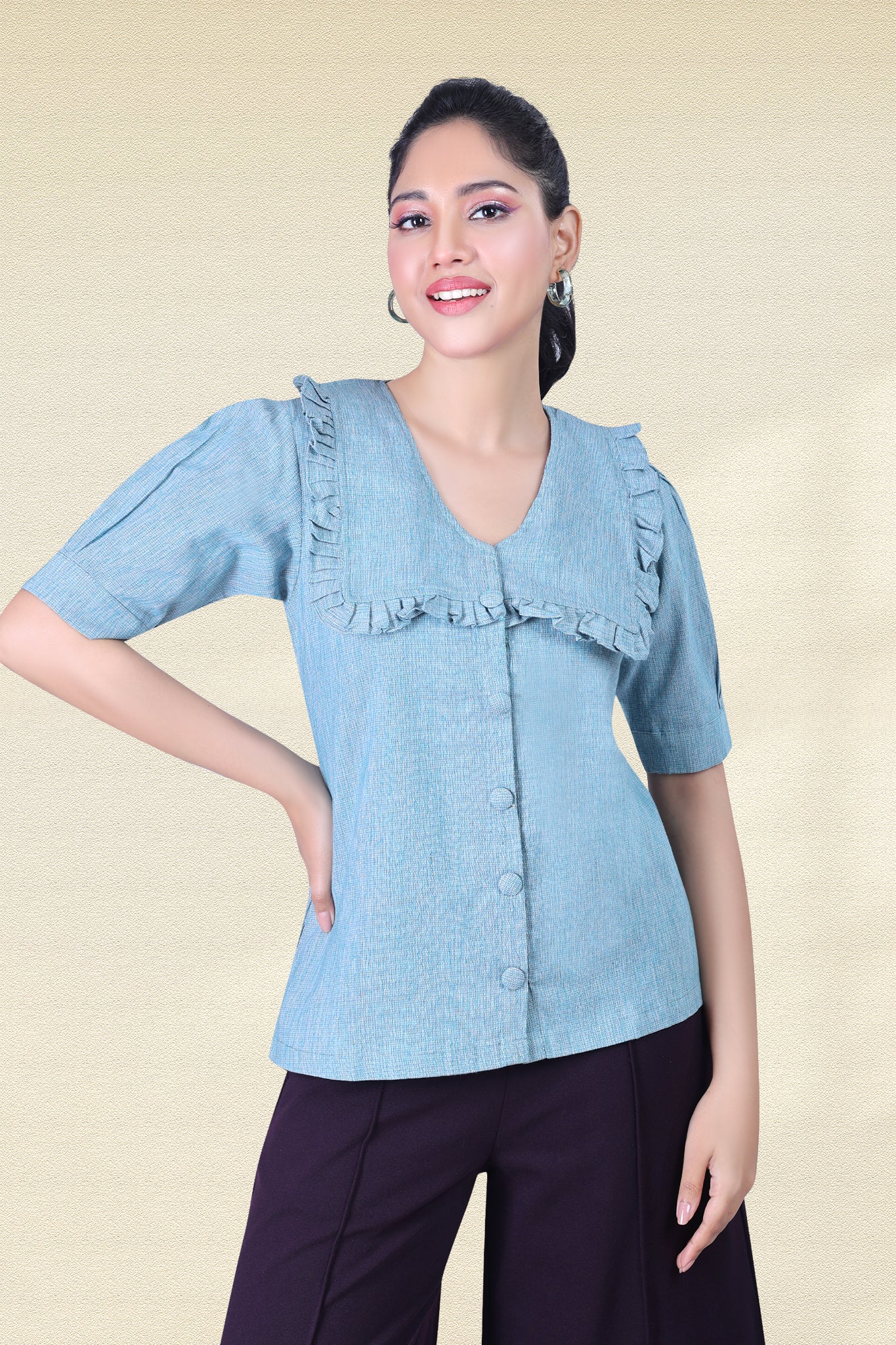 TEAL BLUE CHELSEA COLLAR TOP