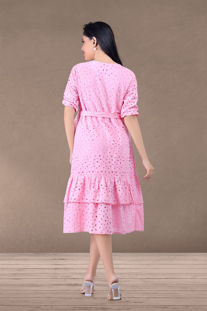 PINK SCHIFFLI MIDI DRESS