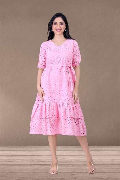 PINK SCHIFFLI MIDI DRESS