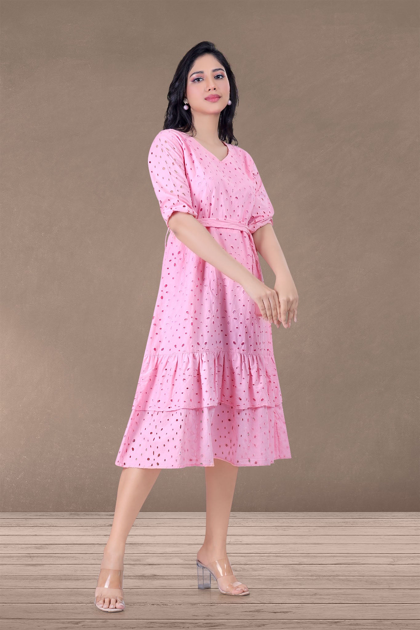 PINK SCHIFFLI MIDI DRESS