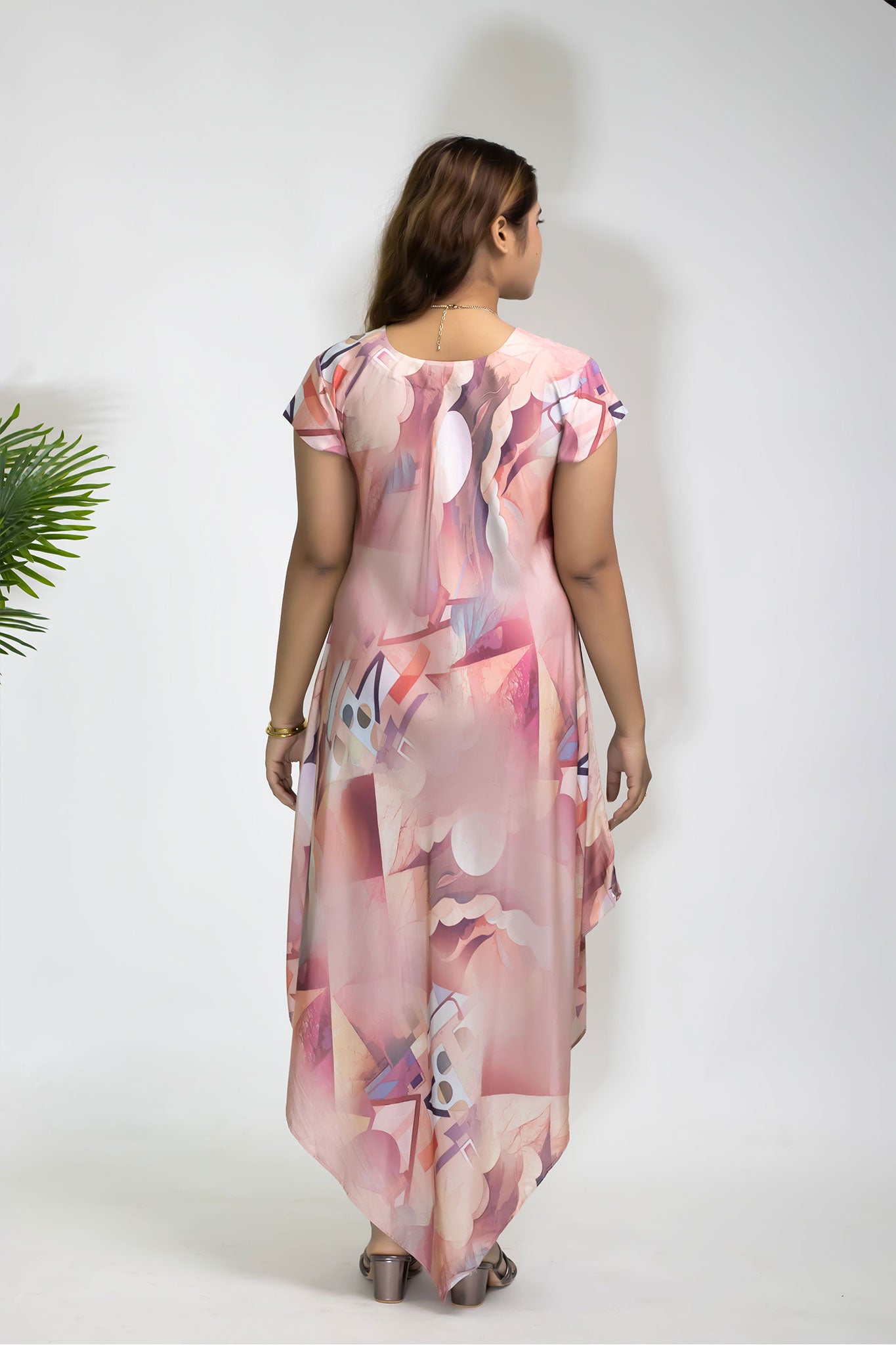 PEACH DIGITAL PRINT FRONT TRAIL DRESS