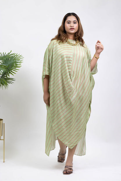 GREEN PINK STRIPES COWL TUNIC