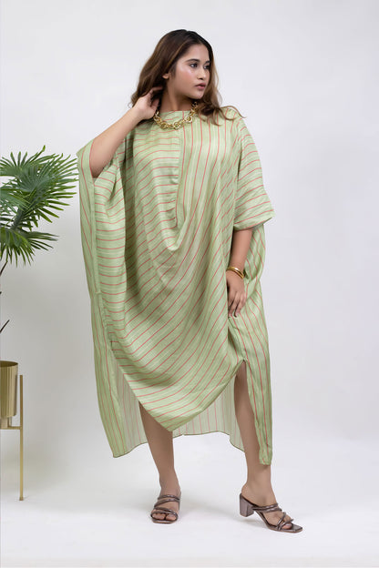 GREEN PINK STRIPES COWL TUNIC