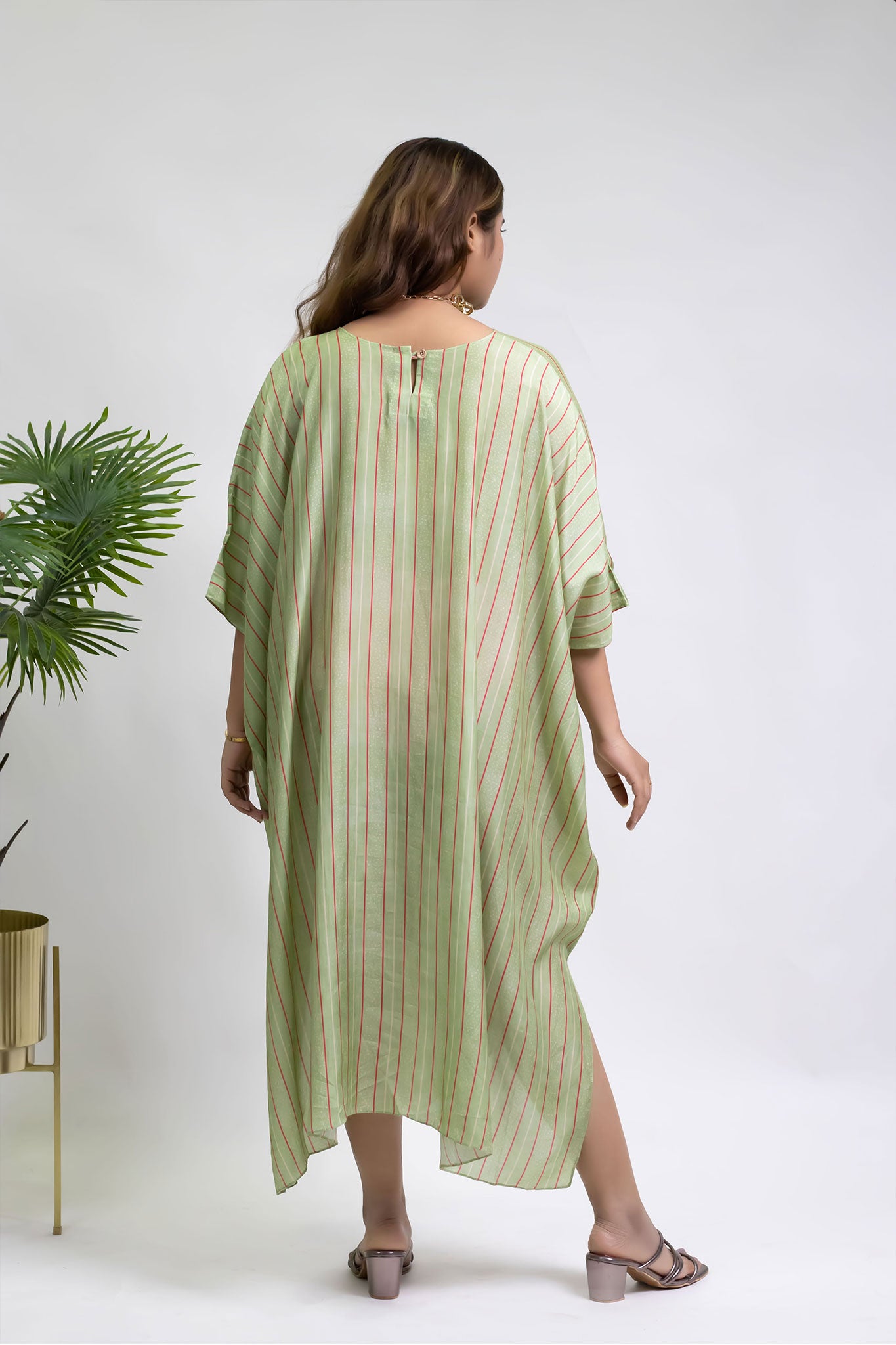 GREEN PINK STRIPES COWL TUNIC