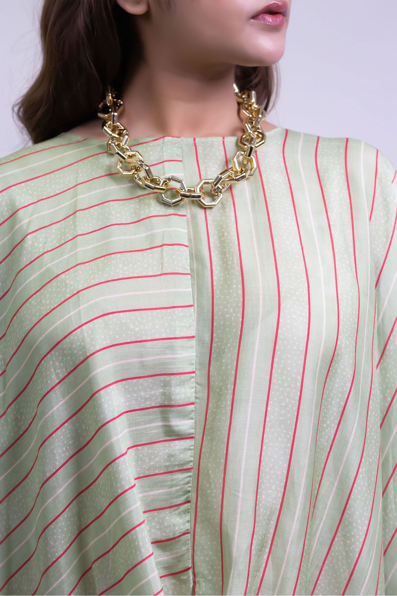 GREEN PINK STRIPES COWL TUNIC