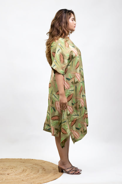 GREEN LEAVES HI-LOW HEM DRESS