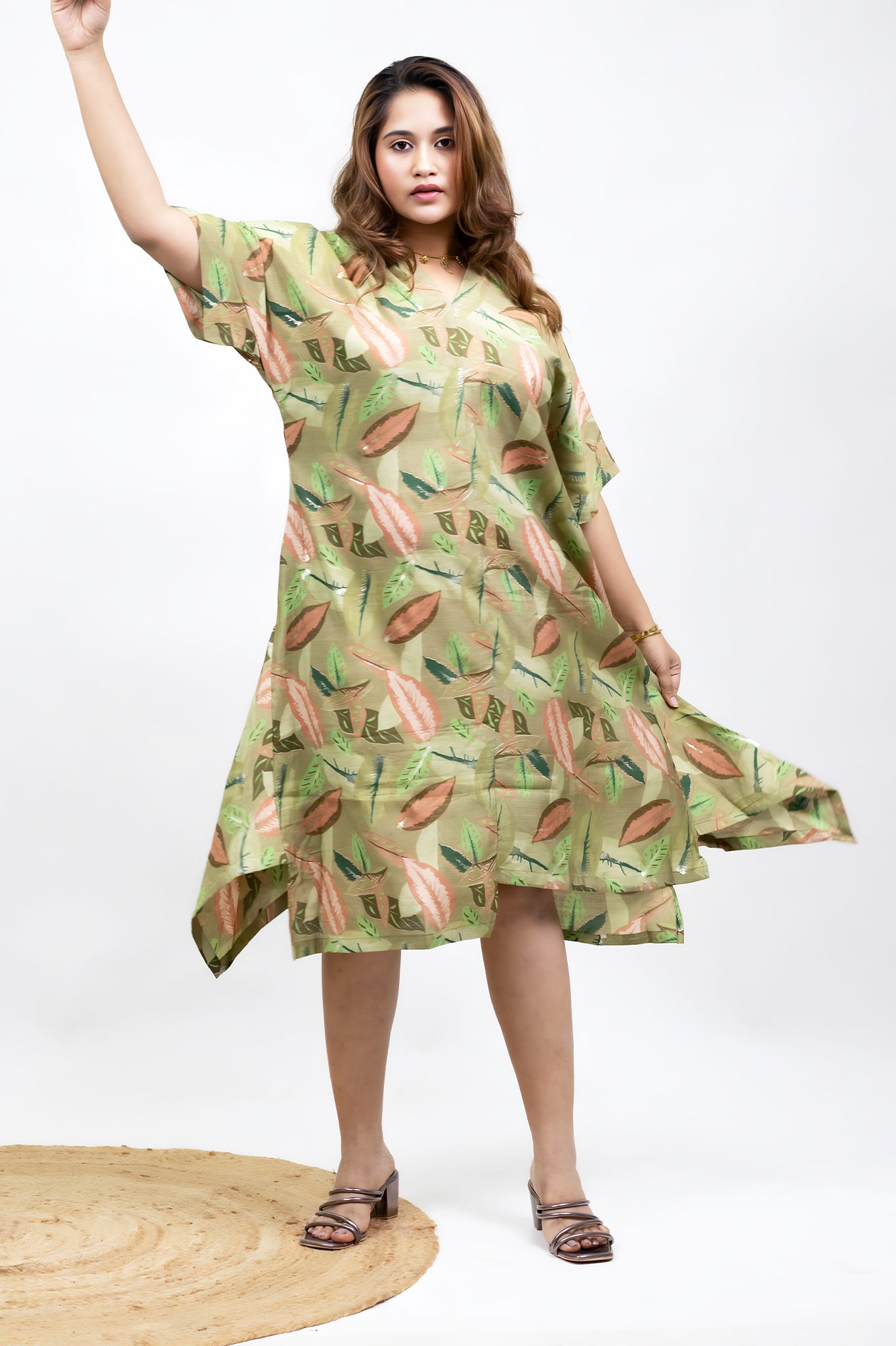 GREEN LEAVES HI-LOW HEM DRESS