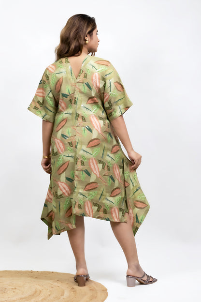 GREEN LEAVES HI-LOW HEM DRESS