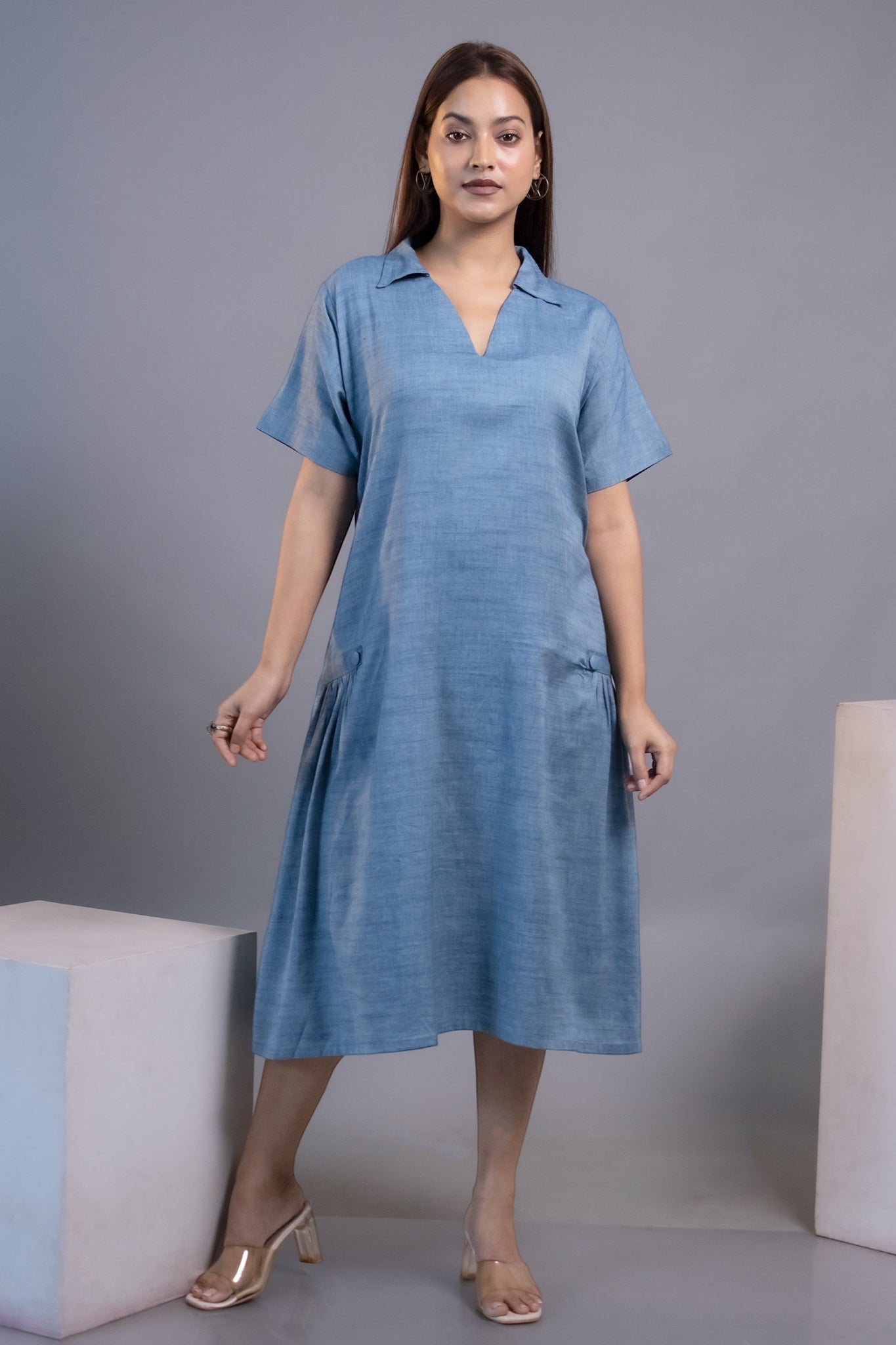 BLUE HIP GATHERS DRESS