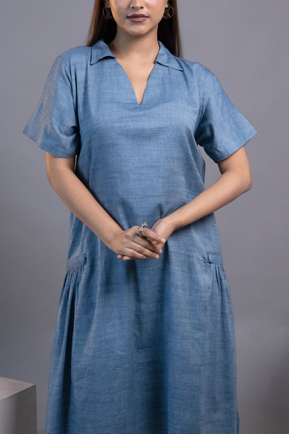 BLUE HIP GATHERS DRESS