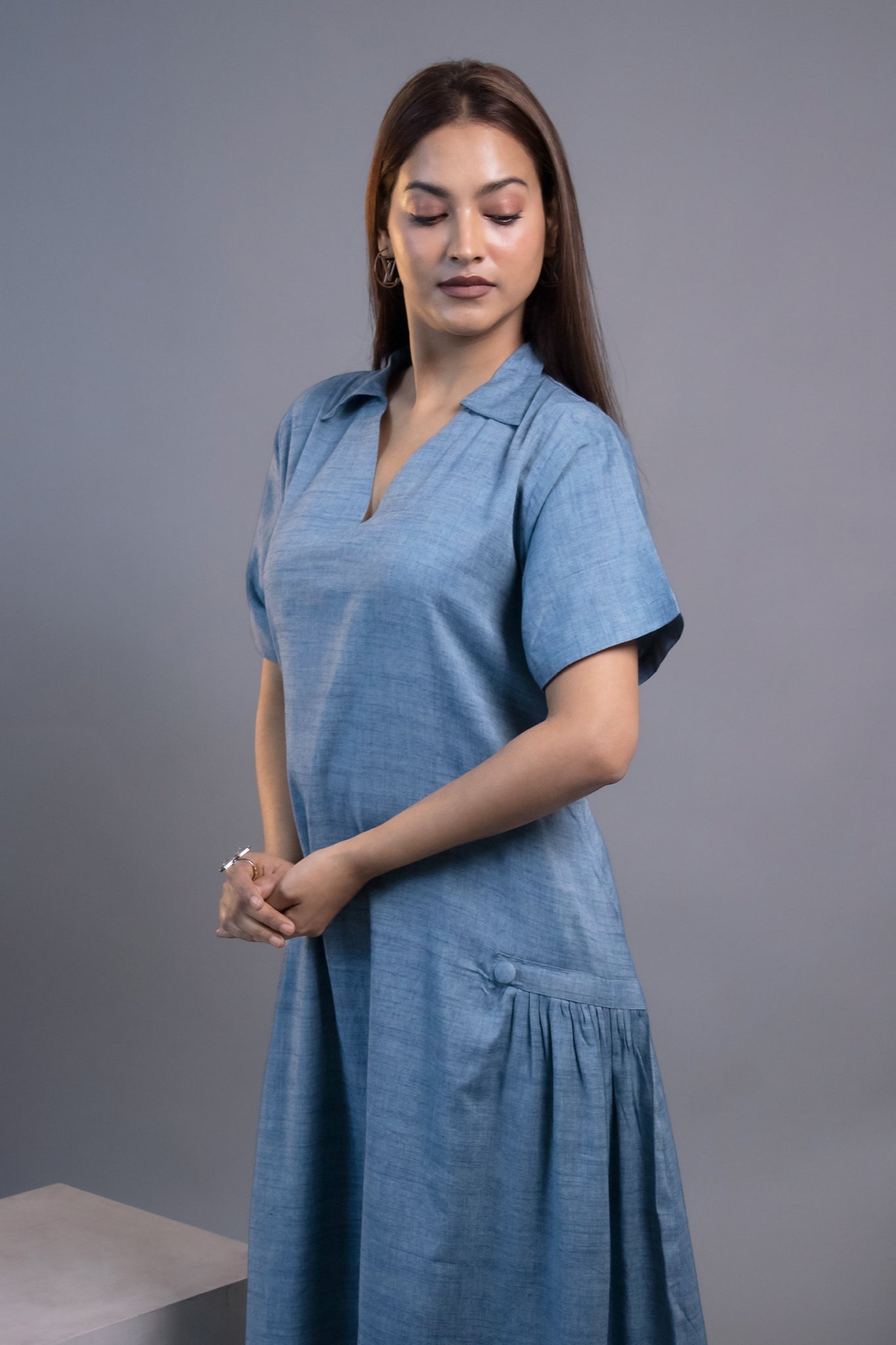 BLUE HIP GATHERS DRESS