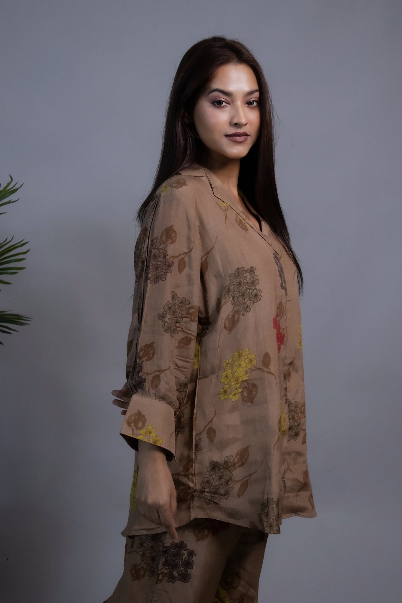 BROWN FLORAL MUSLIN CO-ORD SET
