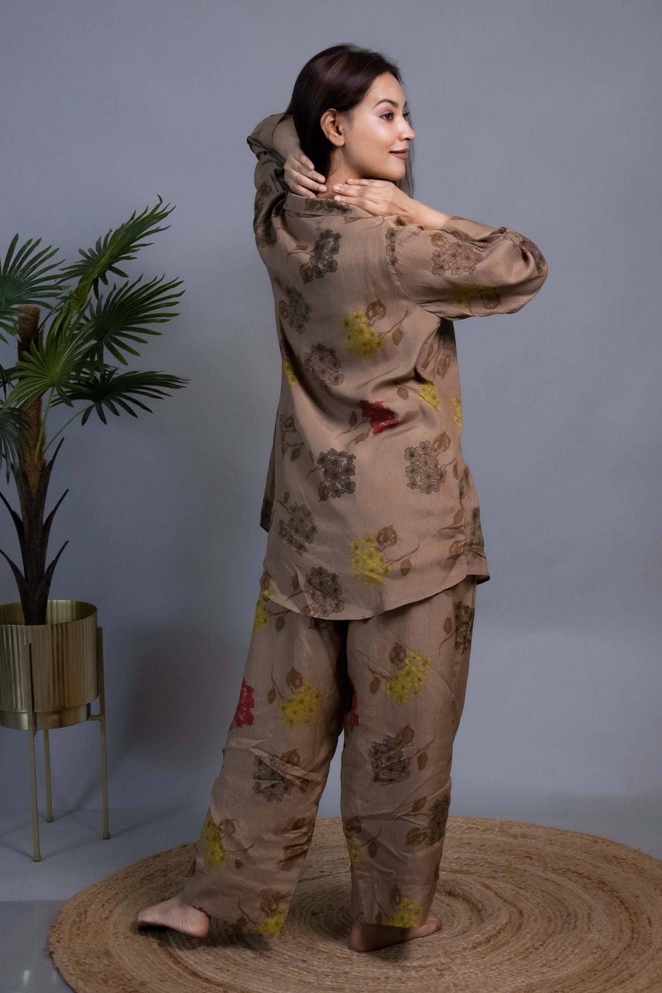 BROWN FLORAL MUSLIN CO-ORD SET