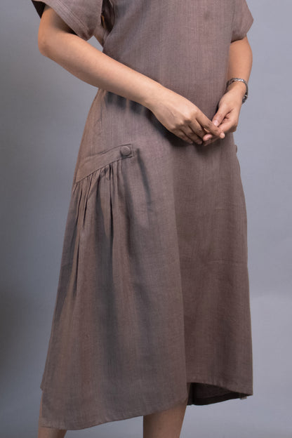 BROWN HIP GATHERS DRESS