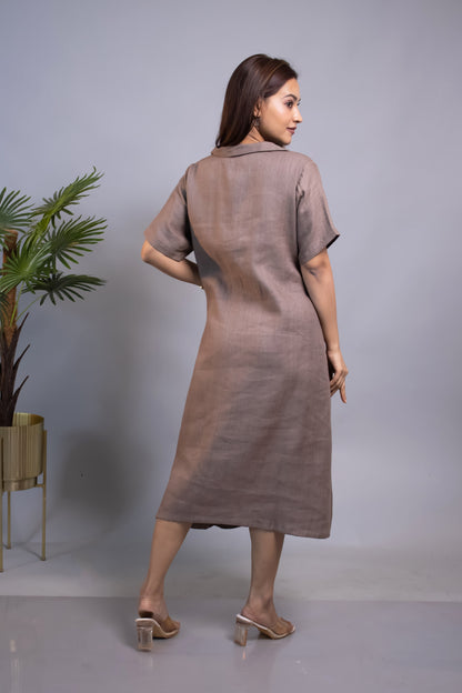 BROWN HIP GATHERS DRESS
