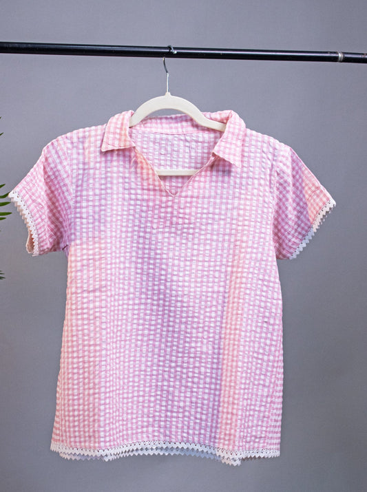 PINK SEERSUCKER OVERSIZED SHIRT
