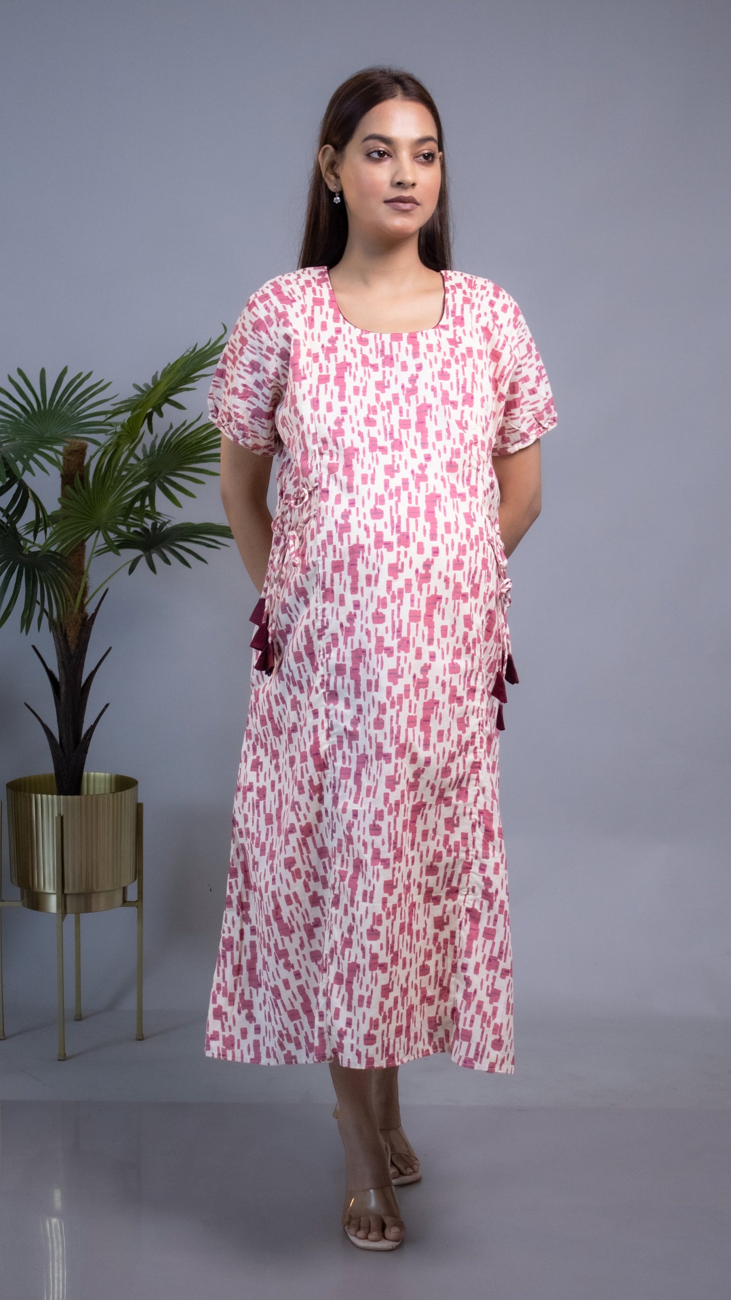 MATERNITY PINK SIDE-TIES DRESS