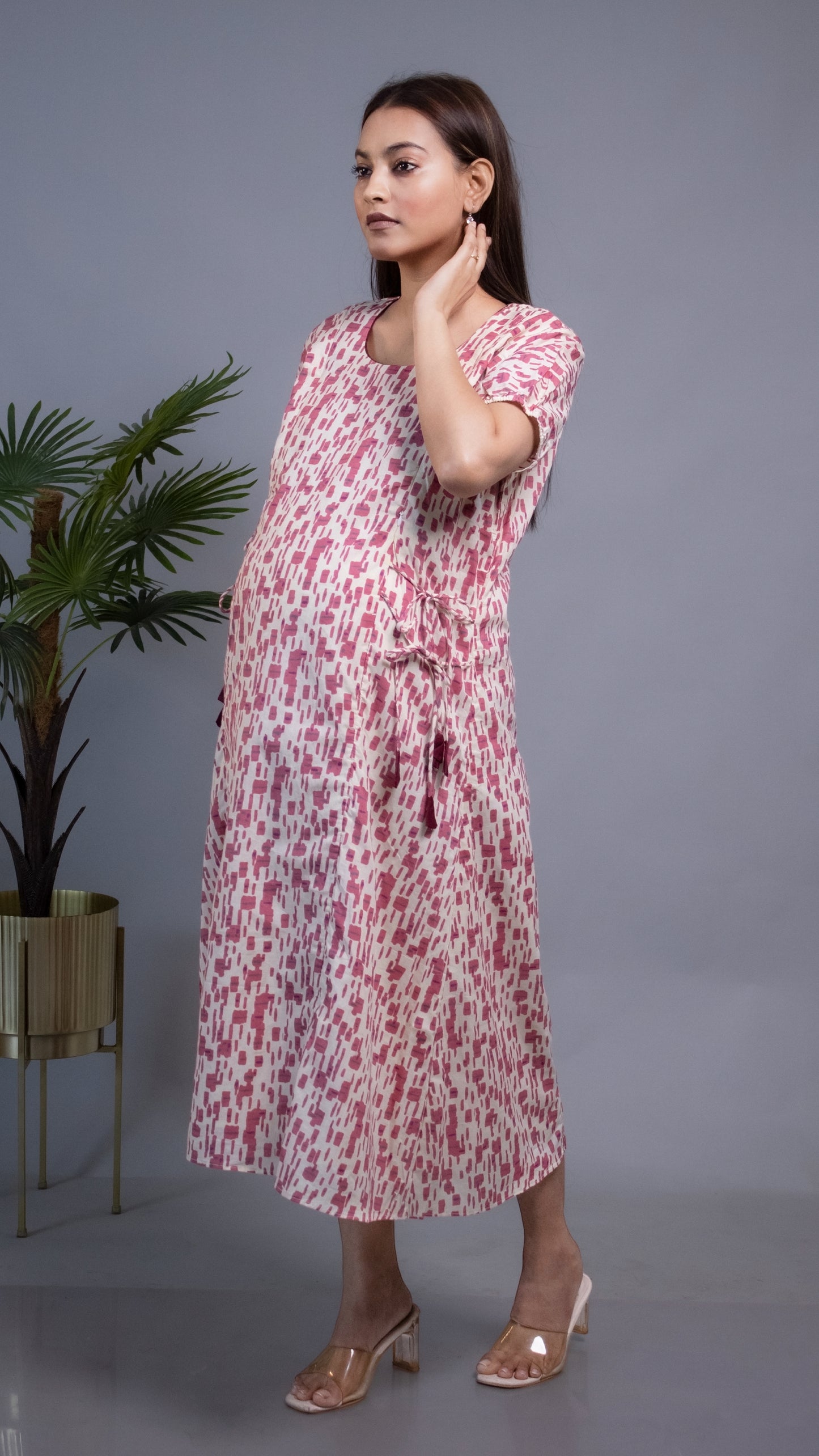 MATERNITY PINK SIDE-TIES DRESS