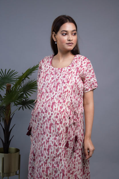 MATERNITY PINK SIDE-TIES DRESS