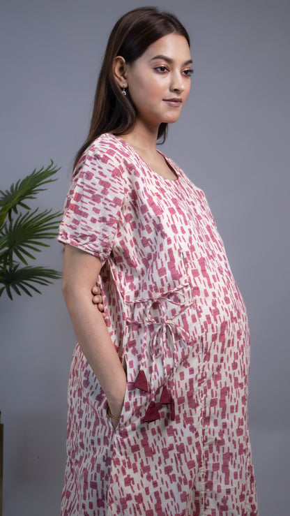 MATERNITY PINK SIDE-TIES DRESS