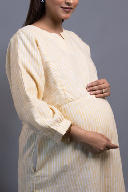 MATERNITY YELLOW STRIPED TIERED DRESS