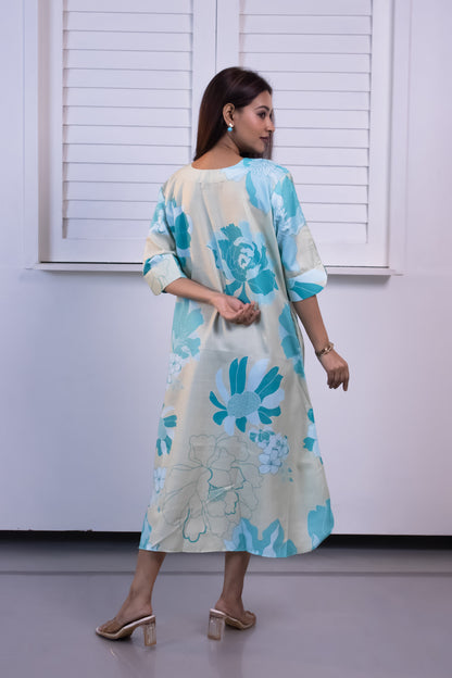 BLUE FLORAL YOLK DRESS