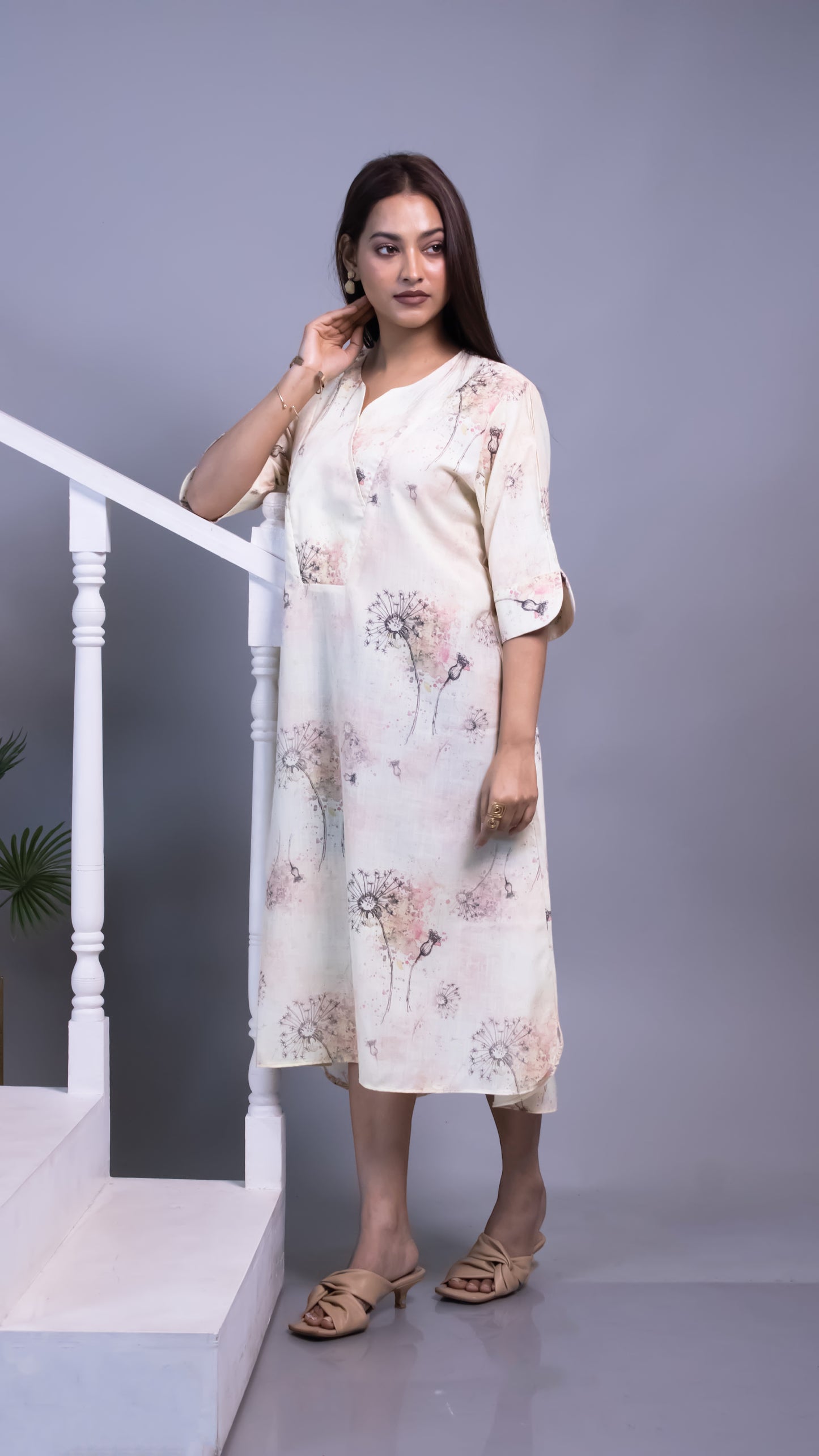 CREAM DANDELION COTTON LINEN YOLK DRESS