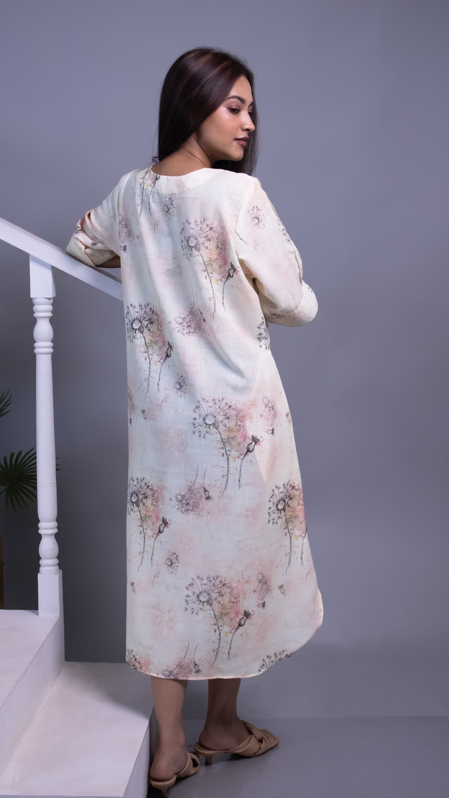 CREAM DANDELION COTTON LINEN YOLK DRESS