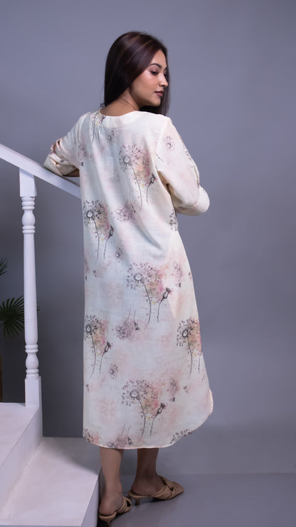 CREAM DANDELION COTTON LINEN YOLK DRESS
