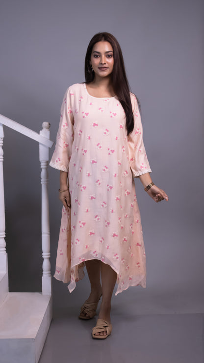 PINK ASYMMETRICAL MUL CHANDERI DRESS