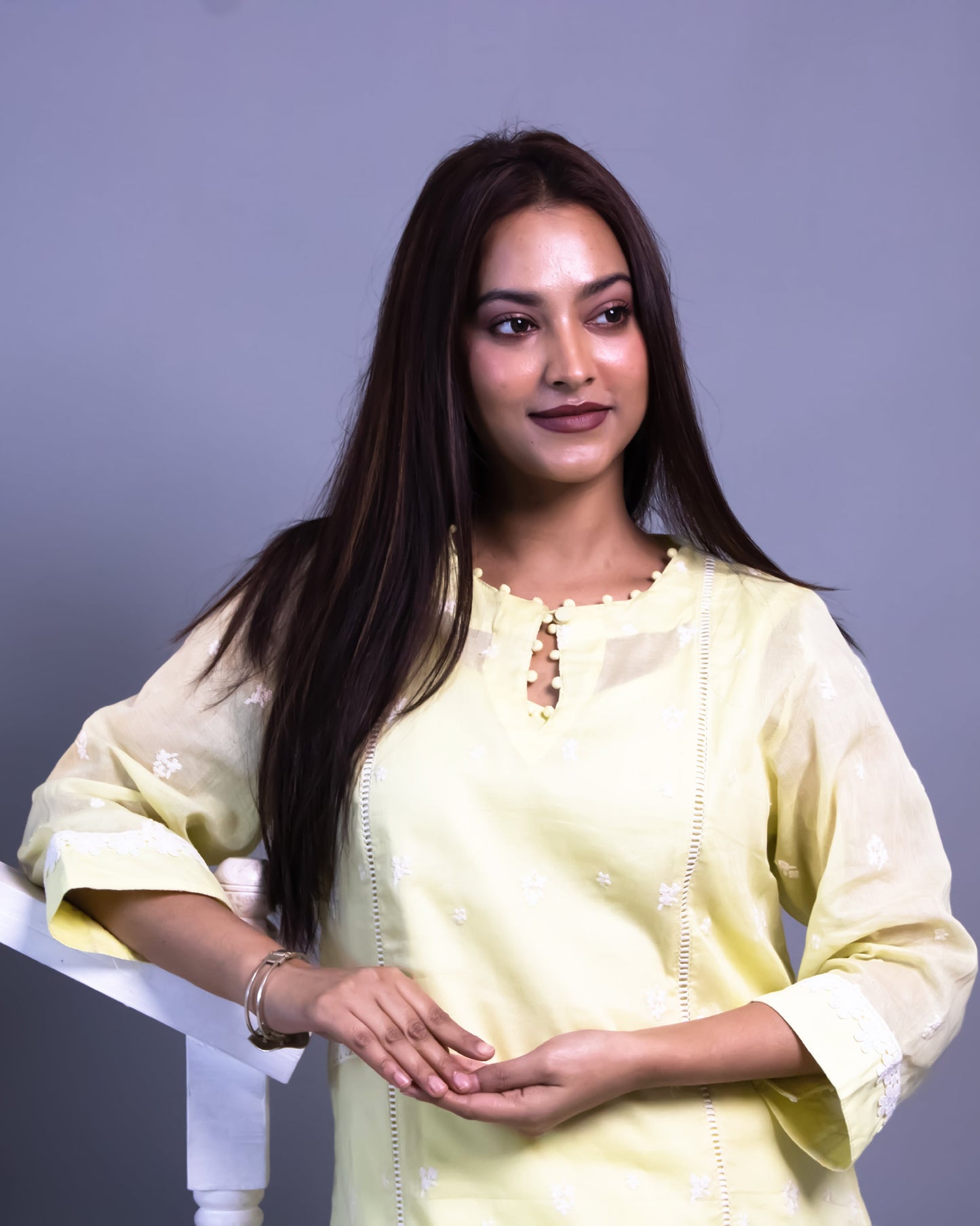 LIME YELLOW MUL COTTON KURTA SET