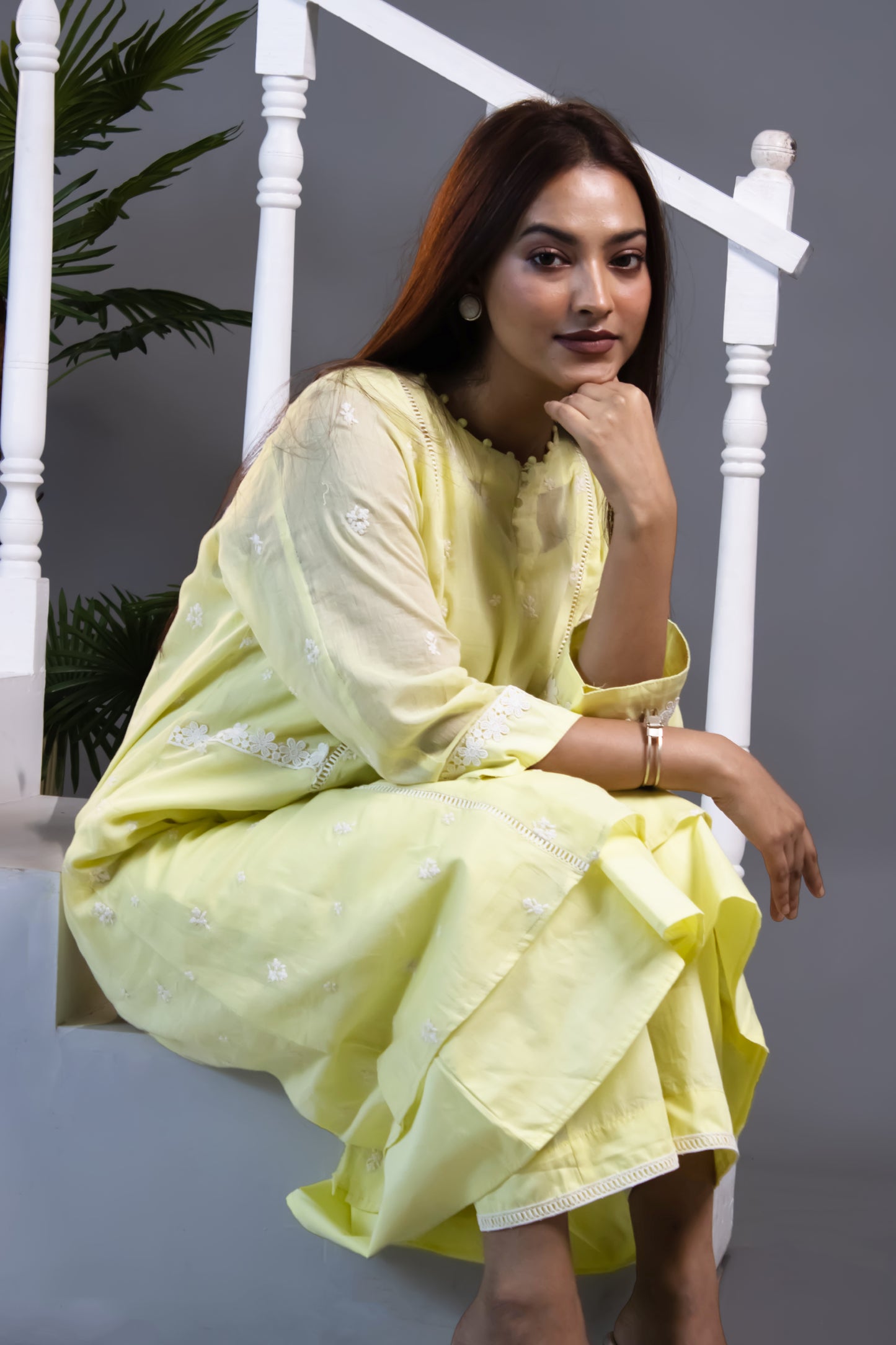 LIME YELLOW MUL COTTON KURTA SET