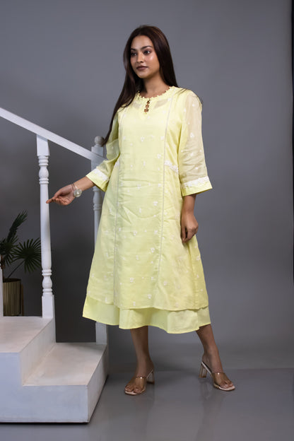 LIME YELLOW MUL COTTON KURTA SET