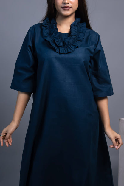 ROYAL BLUE RUFFLE WAIST-TIE DRESS